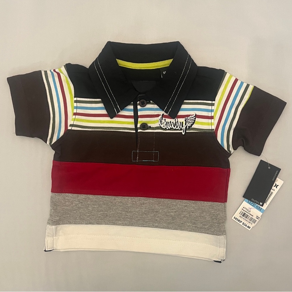 Hurley Kids Polo with Stripes in Red, Blue, and Brown